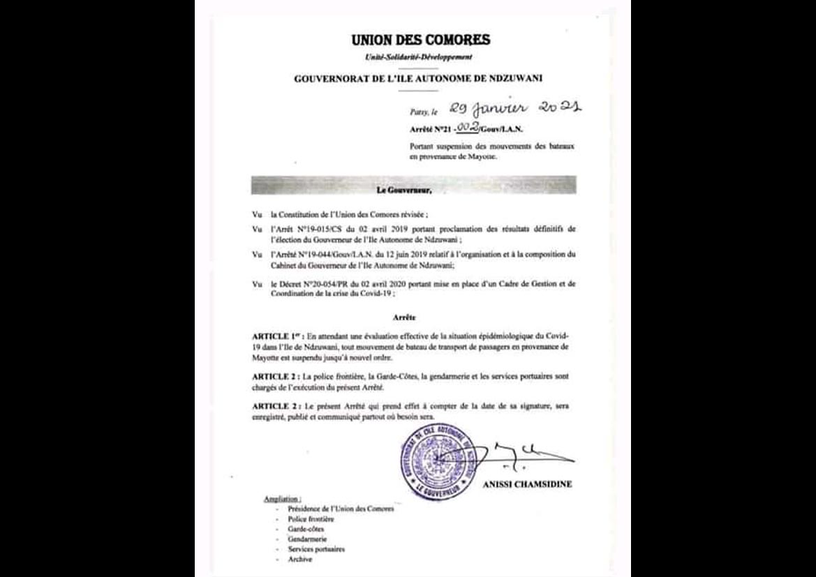 Expulsions de Mayotte. Le gouverneur d’Anjouan lâché par Moroni