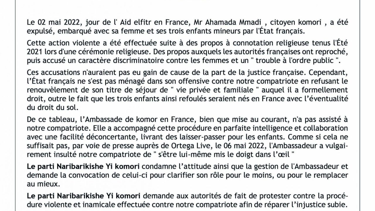 Communiqué Naribarikishe