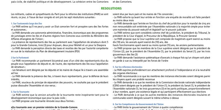 CONGRÈS DU PARI : PROJET DE RESOLUTIONS