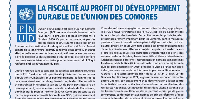 La fiscalité au profit du développement durable de l’Union des Comores